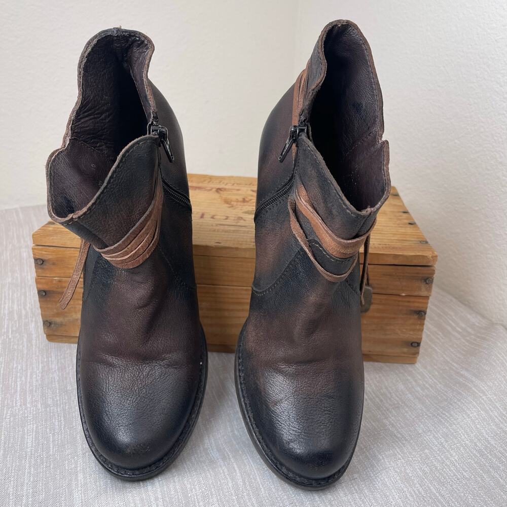 Miz Mooz Women Brown Distressed Leather Wrap Tie Ankle Boots Size 10 Preowned - Picture 4 of 12